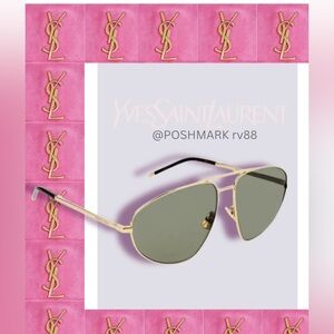 YSL SAINT LAURENT SL211 Unisex Pilot Metal 60mm Sunglasses in Gold/Green S2013